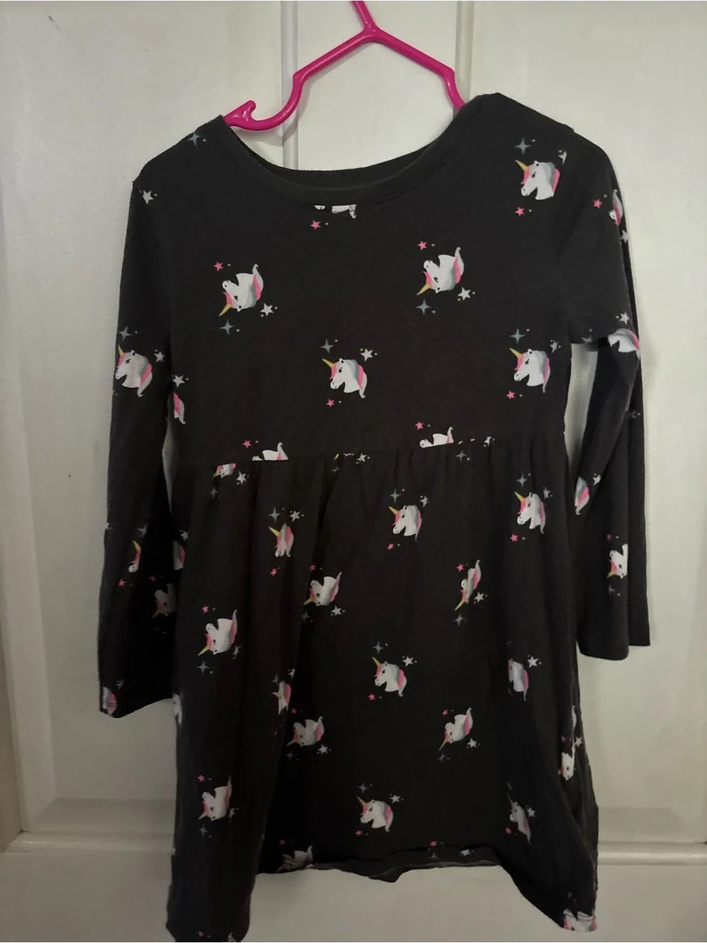 Old Navy Black Unicorn Print Long-Sleeve Girls Dress